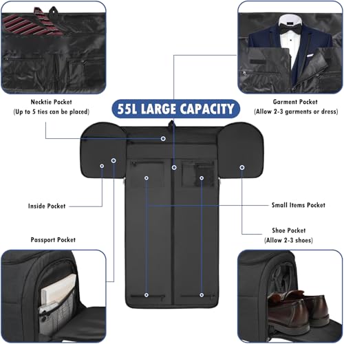 Garment Duffle Bags for Travel,Convertible Carry on Garment Bag for Travel with Shoe Compartment,2 in 1 Hanging Suitcase Suit Travel Business Bags for Men Women,Navy