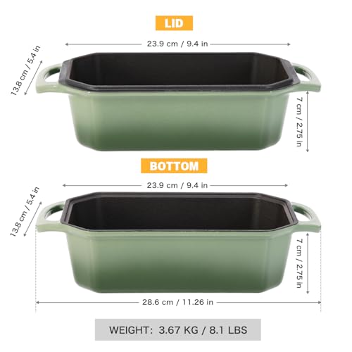 Bread Pan Cast Iron Loaf Pan with Lid Bread Loaf Pan 9x5 Inch Loaf Pan Enameled Cast Iron Sourdough Loaf Pan, DarkCyan