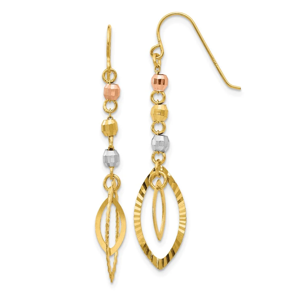 Primal Gold 14 Karat Tri-color Diamond-cut Bead Oval Dangle Earrings