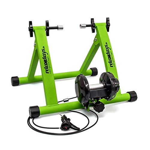 'Relaxdays Indoor Bicycle Resistance Trainer, 6 Gears, for 26-28'' Wheels Indoor Cycling Stand, Cardio Workout, Blue/Green'