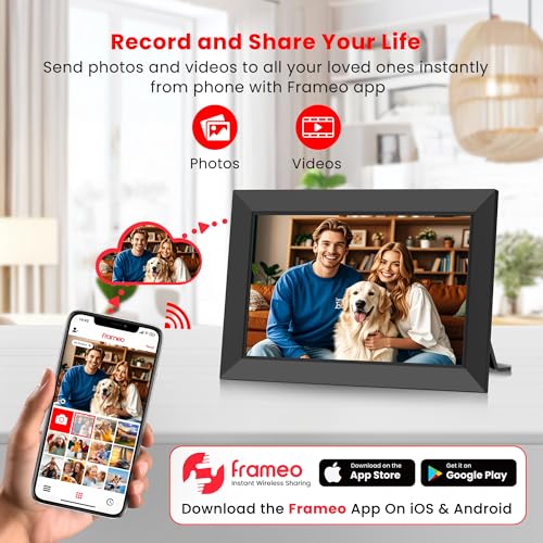 Frameo 10.1 Inch Digital Picture Frame, Smart Wifi Electronic Photo Frame with HD IPS Touch Screen Slideshow Display 32GB Memory Auto-Rotate Wall Mount, Share Photos/Videos from Phone by Frameo App