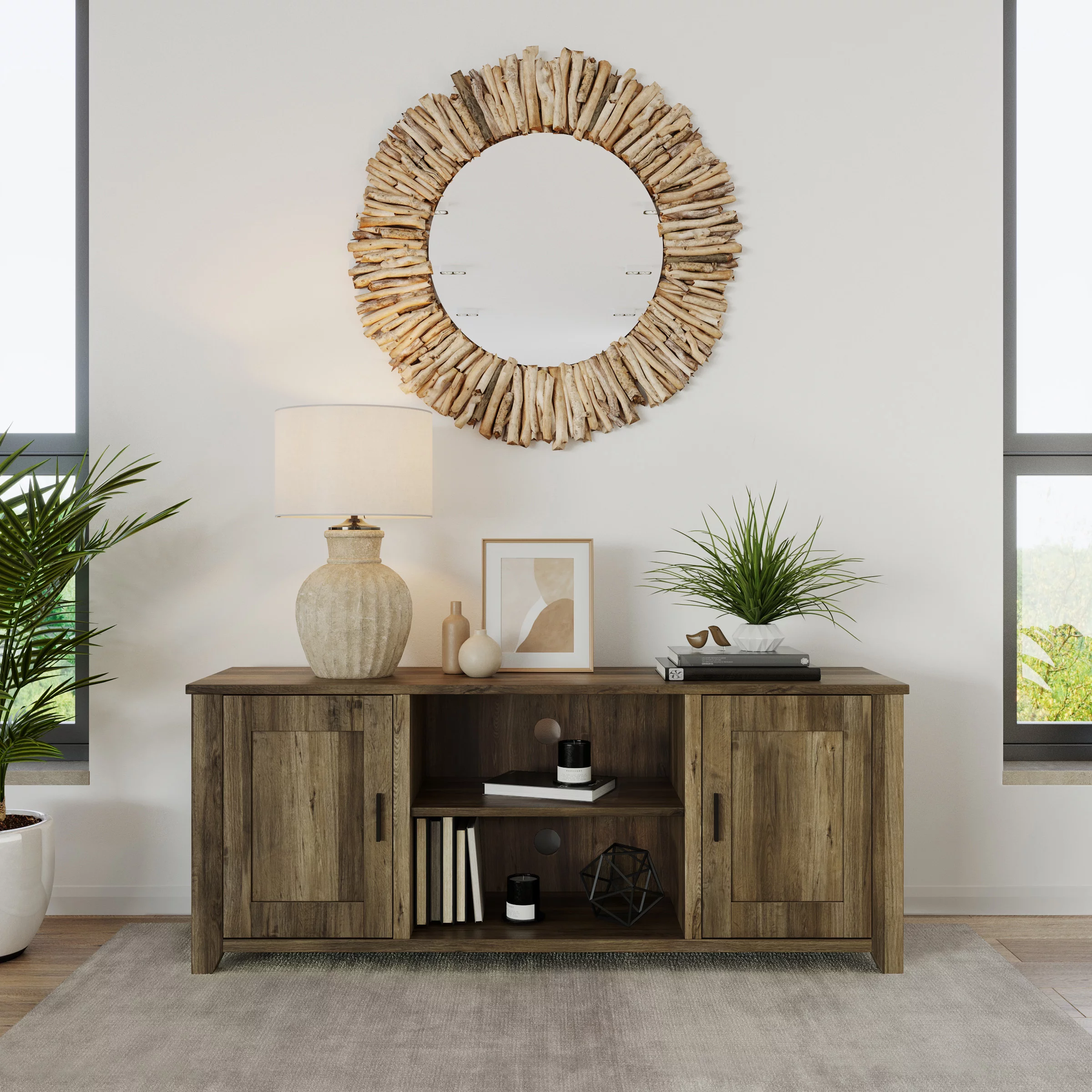 Lavish Home 2-Door Farmhouse Style TV Stand for TVs up to 65