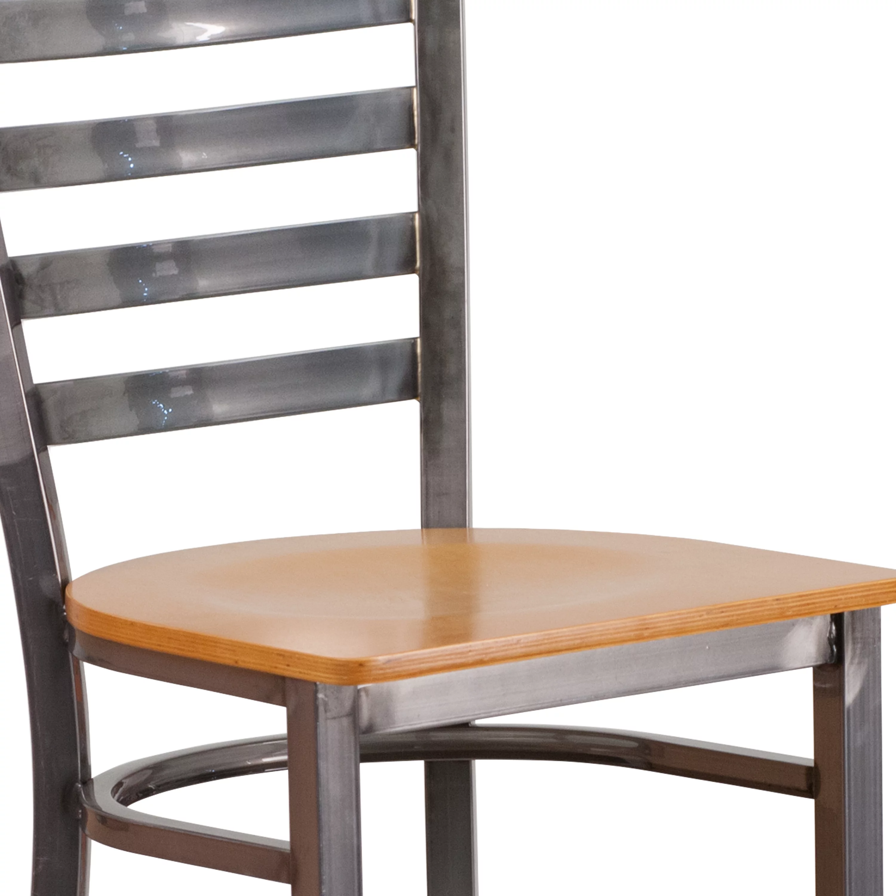 Flash Furniture HERCULES Series Clear Coated Ladder Back Metal Restaurant Barstool - Natural Wood Seat