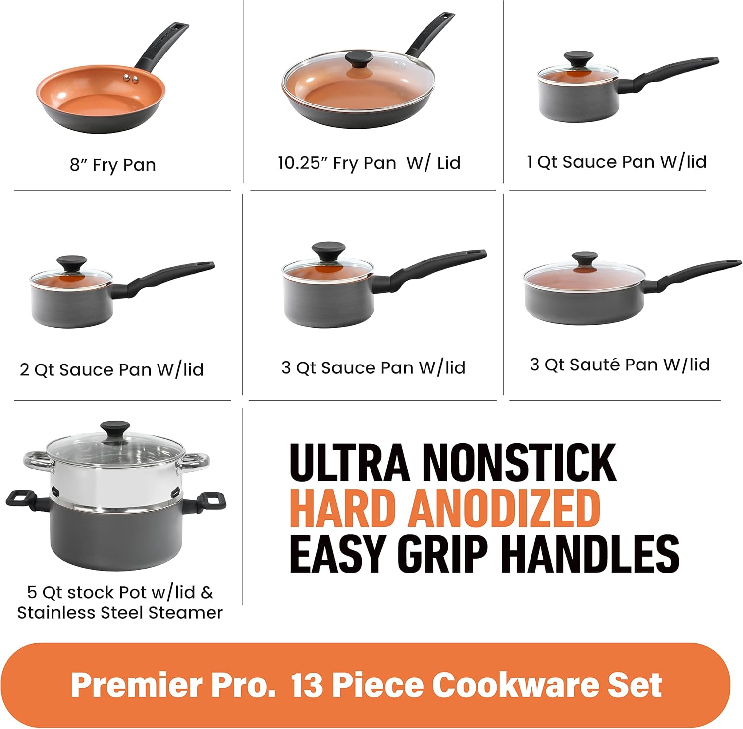 Gotham Steel Pro 13 Piece Pots and Pans Set Non Stick Cookware Set, Hard Anodized Cookware Sets, Pot and Pan Set, Kitchen Cookware Sets, Non Toxic Ceramic Cookware Set, Dishwasher Safe……