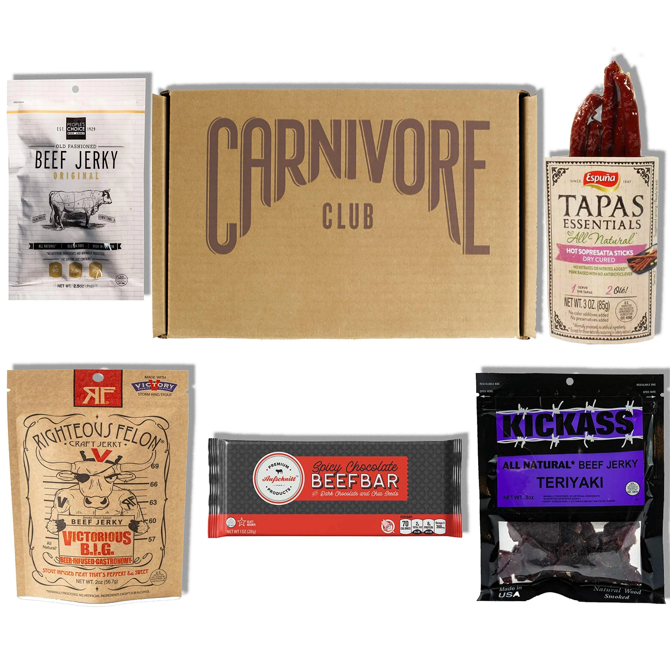 Carnivore Club Beef Jerky Box - Delicious Jerky and Meat Sticks Sampler - 4 to 6 Meat Snacks Jerkygram - Meat Snack Sampler Gift Basket - Ultimate Gift For Meat Lovers