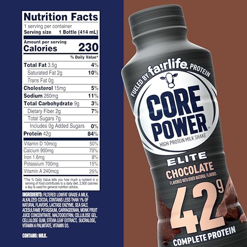 Core Power Elite High Protein Shake, Chocolate, 42g Bottle, 14oz, 12 Pack
