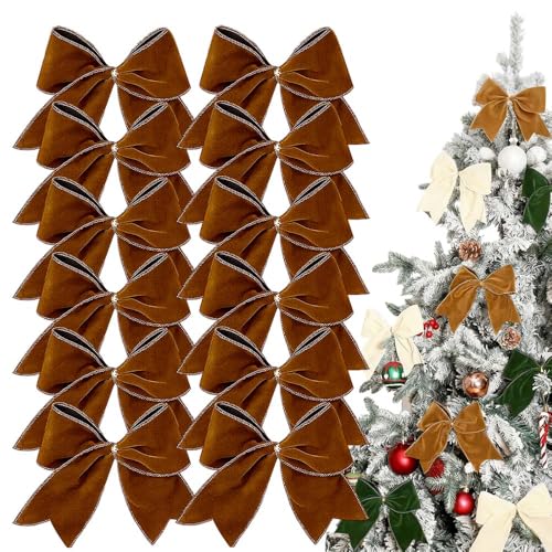 Velvet Christmas Tree Bows with Hair Clip, 2025 New Velvet Christmas Tree Bow for Gift, Vintage velvets Ribbon Bow for Decor, Velvets Hair Bows with Alligator Clips for Women (Dark Red, 12pcs)