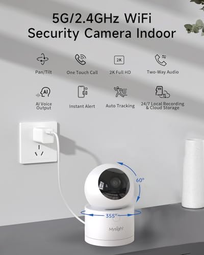 [5G & 2.4G] 2K Pan/Tilt Security Cameras for Home Security Indoor, AI Voice Change for 2-Way Talk, Motion Detection, 24/7 SD Recording/Cloud Storage, Baby Monitor/dog/Pet Camera with Phone App, 2