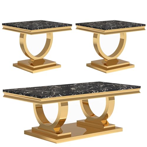 Marble Console Table with O-Shape Stainless Steel Base - Modern Faux Marble Rectangular Entryway Tables, Accent Table for Living Room, Hallway, Entrance - Gold & White