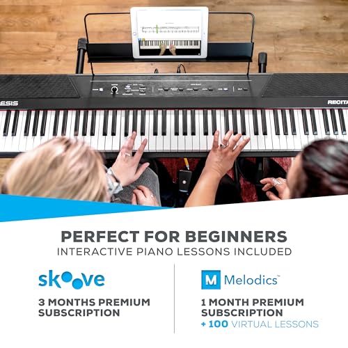 Alesis Recital – 88 Key Digital Piano Keyboard with Semi Weighted Keys, 2x20W Speakers, 5 Voices, Split, Layer and Lesson Mode, FX and Piano Lessons