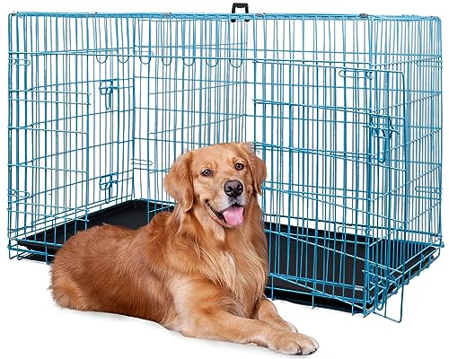 BestPet 42 Inch Dog Crates for Large Dogs Folding Metal Wire Crates Dog Kennels Outdoor and Indoor Pet Dog Cage Crate with Double-Door,Divider Panel, Removable Tray,Black
