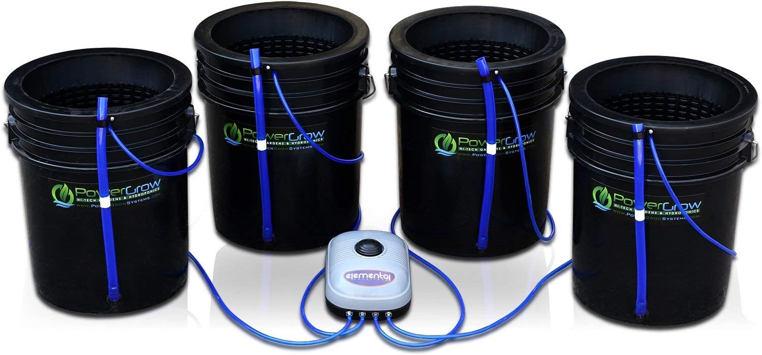 Deep Water Culture (DWC) Hydroponic Bubbler Bucket Kit by PowerGrow ® Systems (4) 5 Gallon - 10