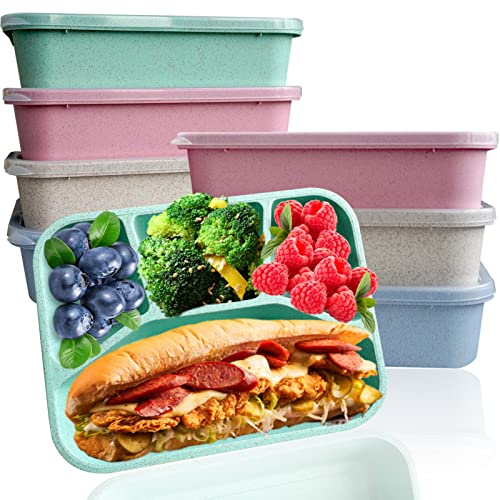 8 Pack Bento Box, Lunch Containers Wheat Straw Meal Prep Containers Reusable, Microwave and Dishwasher Safe Lunch Containers for Adults, Bento Lunch Box for Kids
