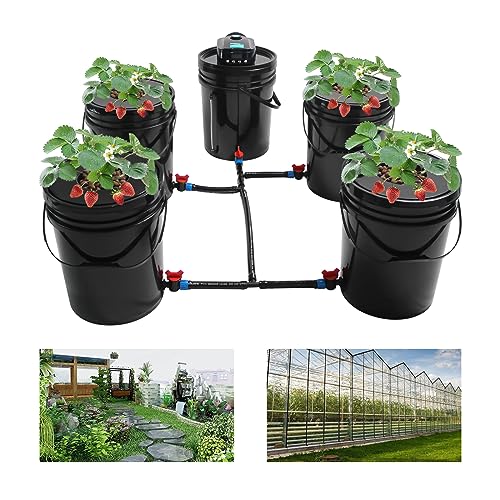 DWC Hydroponics Growing System, 5 Gallon 1 Bucket Deep Water Culture Recirculating Drip Garden System with Multi-Purpose Air Hose, Air Pump, and Air Stone