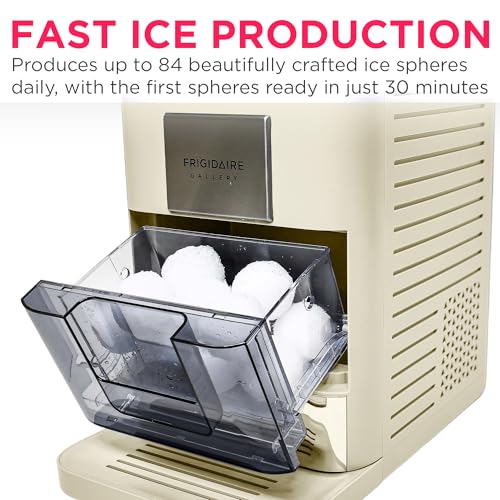 Frigidaire, Countertop Artisanal Sphere Ice Machine, Transparent Window, Gourmet Ice Maker, 84 Sphere per Day Capacity, Auto Self Cleaning Ice Making Machine (White)