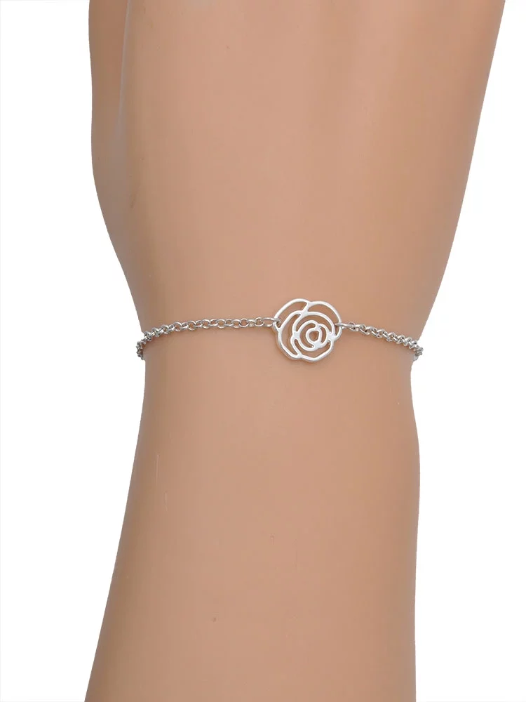 Delight Jewelry Silvertone Large Wonder Woman Heart Silver-tone Rose Link Chain Bracelet, 6.25