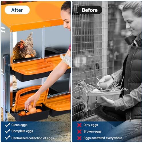 Chicken Nesting Box, 10 Hole 2 Layer Hen Nest Box with Legs, Roll Away Eggs Laying Boxes,Cleanable Pull Out Hen Roosting Boxes