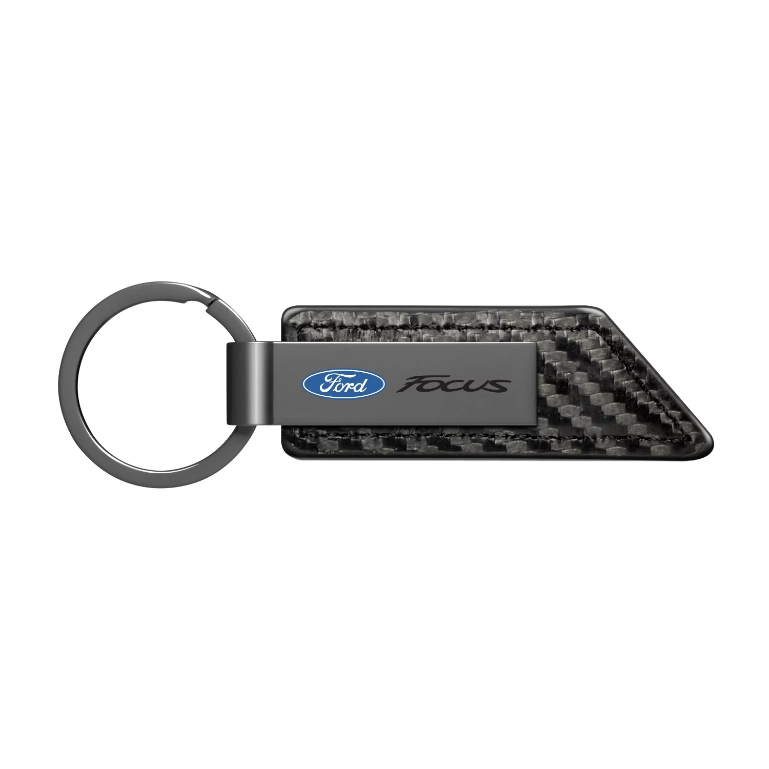 Ford Focus Black PU Leather Carbon Fiber Texture Strap Black Metal Bar LED Printed Logo Key Chain