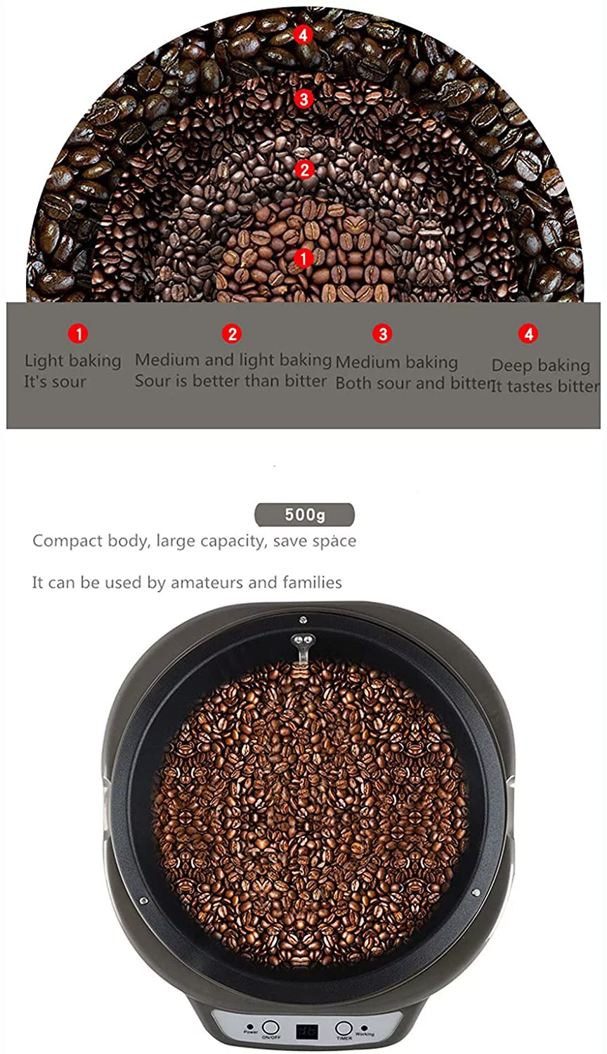 Electric Coffee Roaster Machine Baker Peanut Nuts Home Coffee Roasting Machine Timing Function(Black)