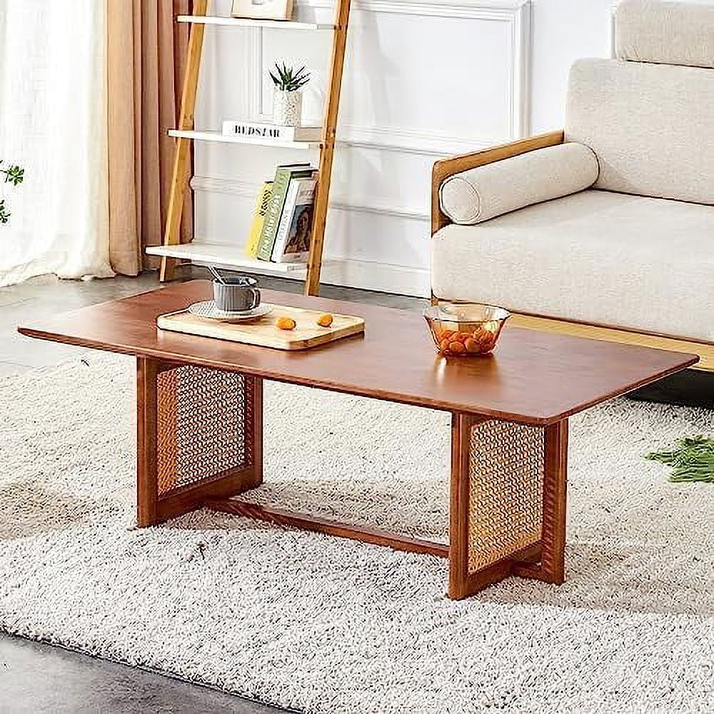 GEROBOOM Rectangle Rustic Coffee Table  Modern Farmhouse Wood Simple Coffee Table with Metal Legs  Center Table for Living Room
