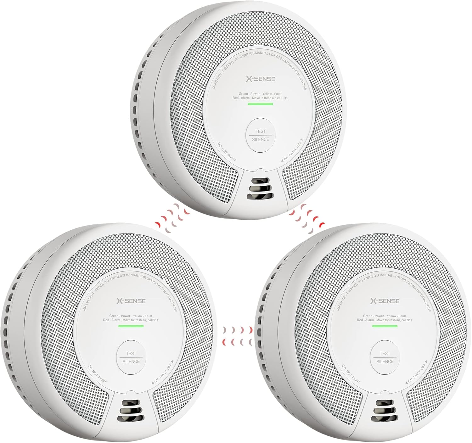 X-Sense Wireless Interconnected Combination Smoke and Carbon Monoxide Detector, 10-Year Battery Powered Fire and CO Alarm, SC06-W, Pack of 3