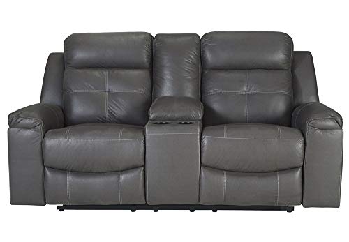 Signature Design by Ashley Jesolo Modern Faux Leather Manual Pull Tab Double Reclining Sofa, Dark Brown