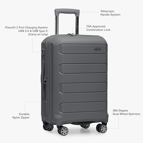 Traveler's Choice Pagosa Indestructible Hardshell Expandable Spinner Luggage, Black, 22