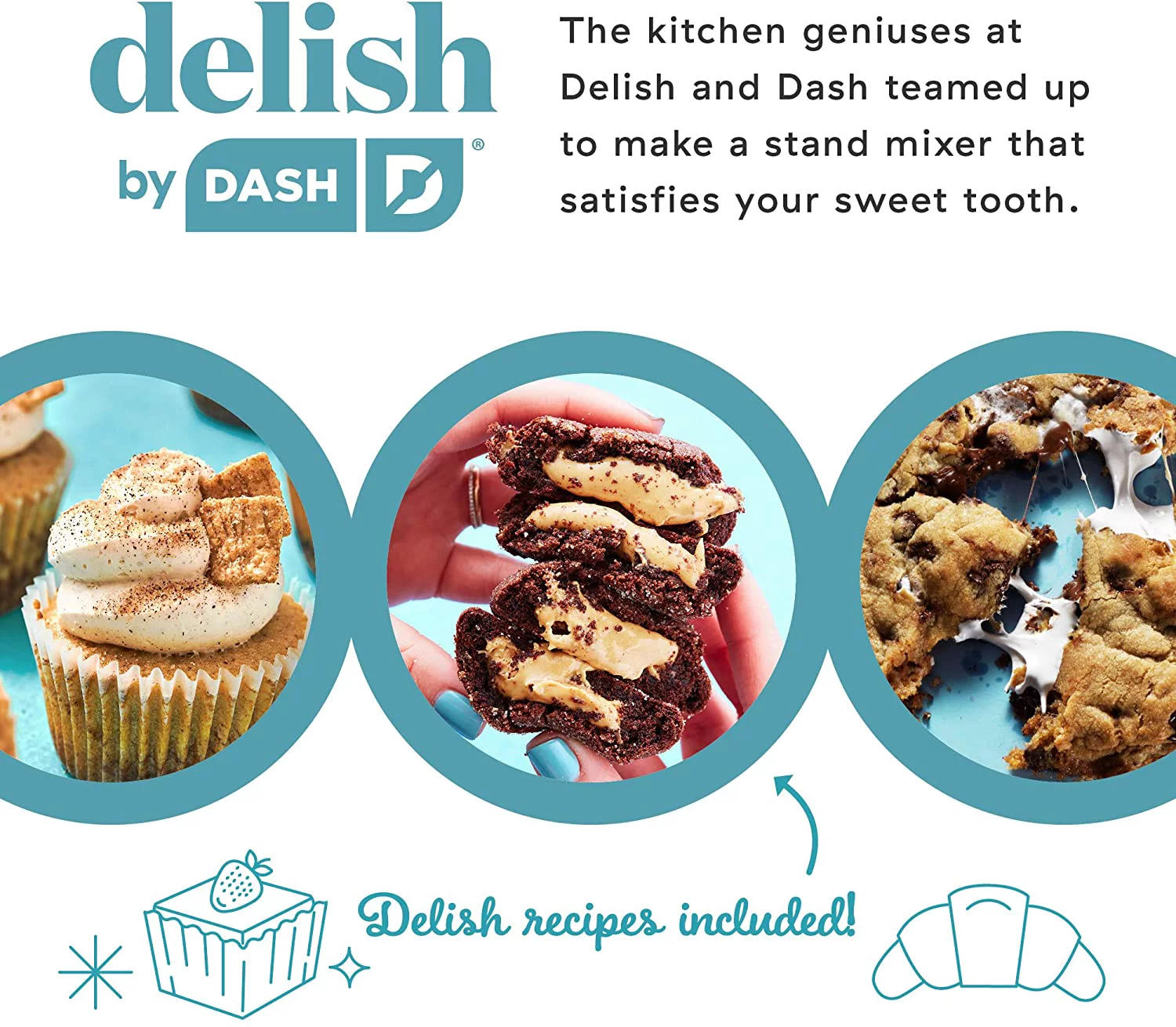 Delish by Dash Compact Stand Mixer 3.5 Quart with Beaters & Dough Hooks Included - Aqua, Blue (DCSM350GBBU02)