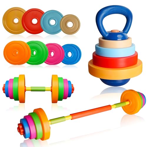Kids Weight Set Adjustable Toddler Workout Toy Equipment Barbell Dumbbell Kettlebell for Pretend Play Exercise & Fitness Toy