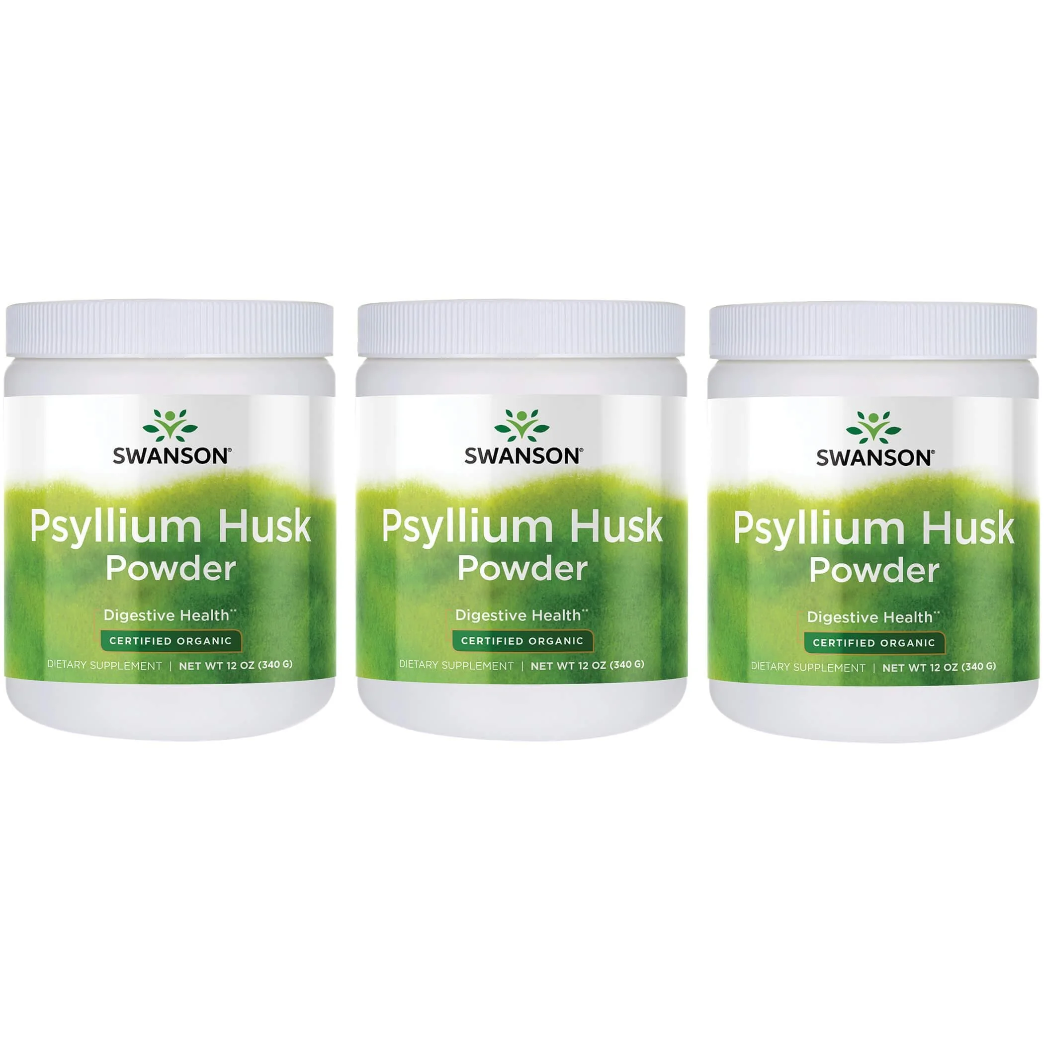 Swanson Psyllium Husk Powder - Certified Organic 12 oz Pwdr 3 Pack