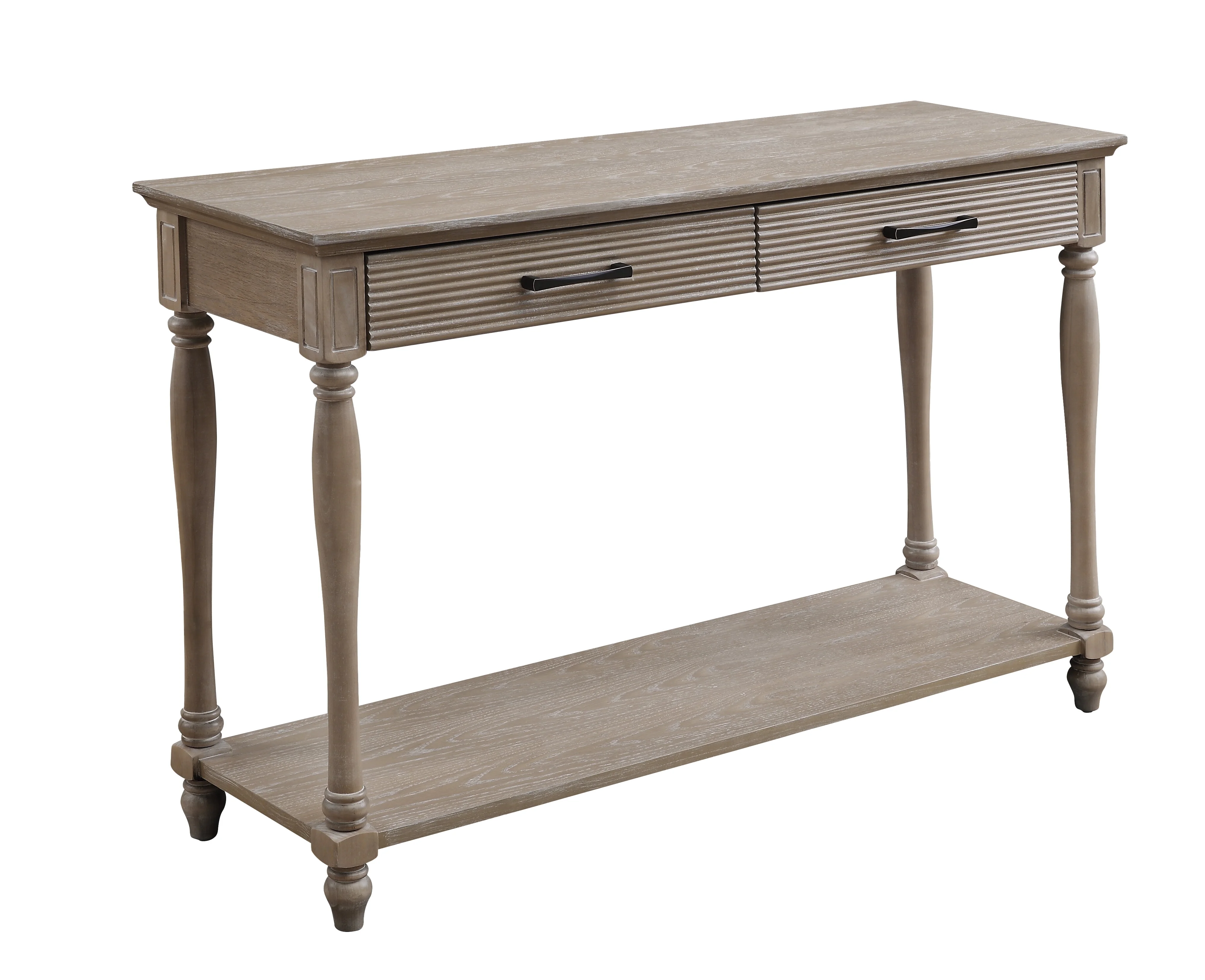 ACME Ariolo Rectangular 2-Drawer Wooden Sofa Table in Weathered Oak Wood