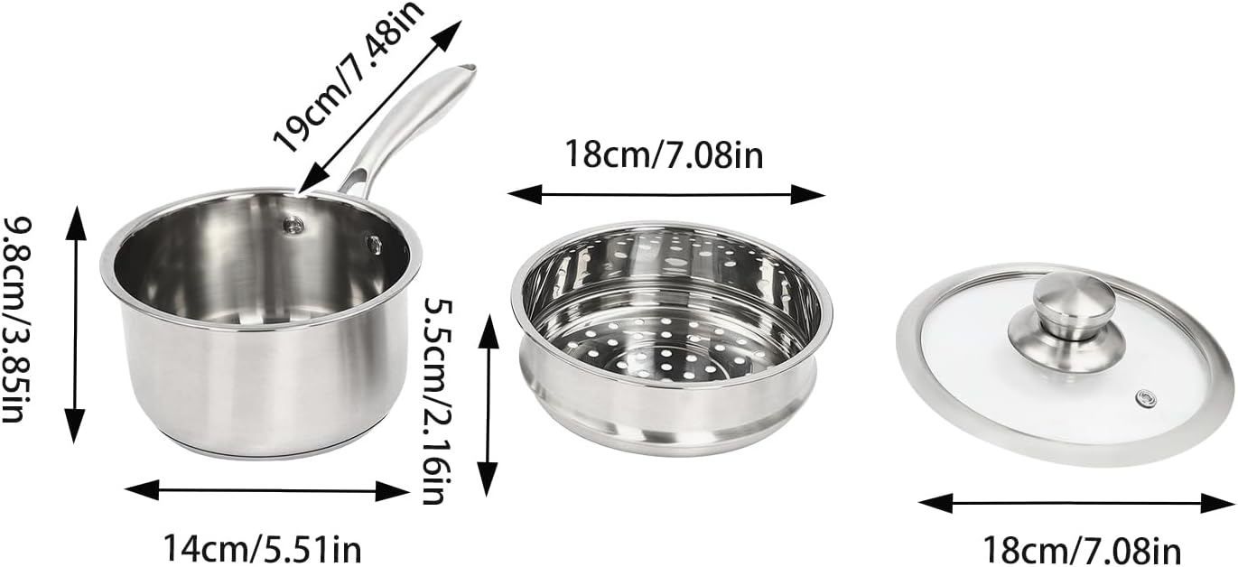 2-Layer Stainless Steel Steamer Pot, 1 Saucepan & 1 Steamer with Transparent Lid, Stackable Food Steamer, Vegetable Steamer Cooker, Steamer Cookware Pot