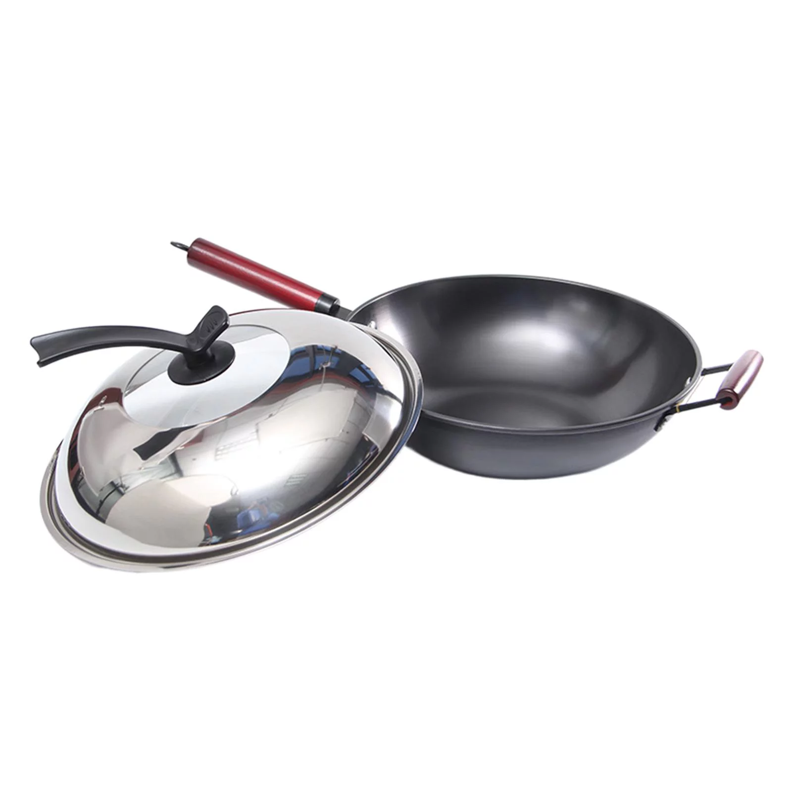 Kitchen -coated Wok with Lid Skillet Frying Pan with Cover IH Compatible Gas , as the picture, 30cm