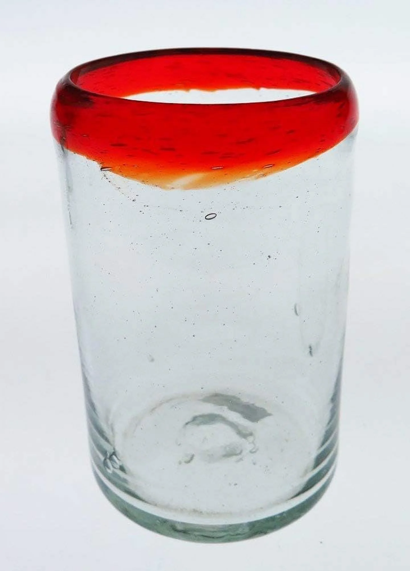 Mexican Glass Red Rim, Hand Blown, 16 Oz, Set Of 6