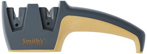 Smith's 50090 Pull-Thru Knife Sharpener - Grey - Coarse & Fine Sharpeners - Non-Slip Rubber Base – Straight & Serrated Blades – Pocket, Hunting, Sport Knives