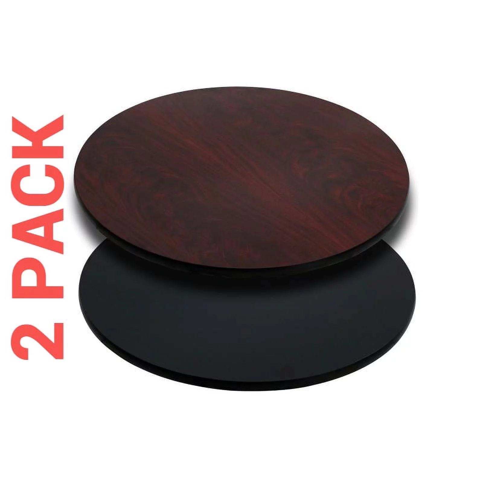 2 PACK 36'' Round Restaurant Table Top with Black or Mahogany Reversible Laminate Top