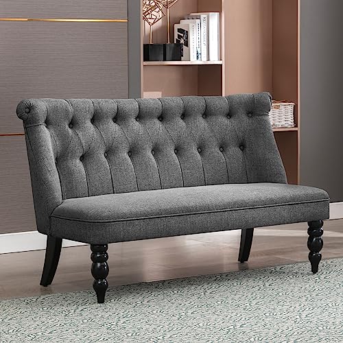 BALUS Upholstered Loveseat, Armless 2 Seater Small Couch with Backrest Button Tufted Design, Linen Fabric Love Seat Sofa for Living Room Guestroom Bedroom Leisure Areas