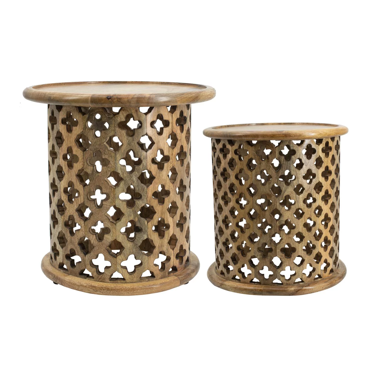 Jali Cutting Side Table - Natural Burn - Set of 2