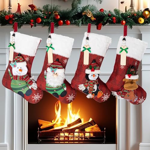 JIDIWINQI'E Set of 4 Personalized Christmas Stockings with Name Tags 18
