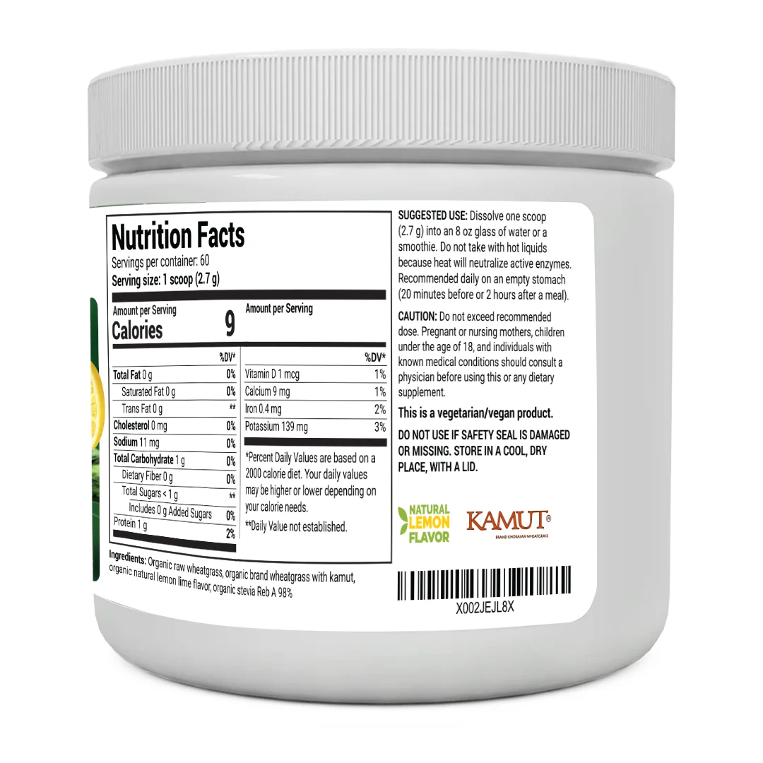 Dr. Berg Organic Wheatgrass Superfood Raw Juice Powder, Lemon Flavor, 164g