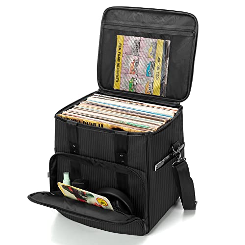 Trunab Vinyl Record Carrying Bag Albums Storage Case, with Dividers Holds up to 60 LP Records, Vinyl Record Holder for Travel, Collection