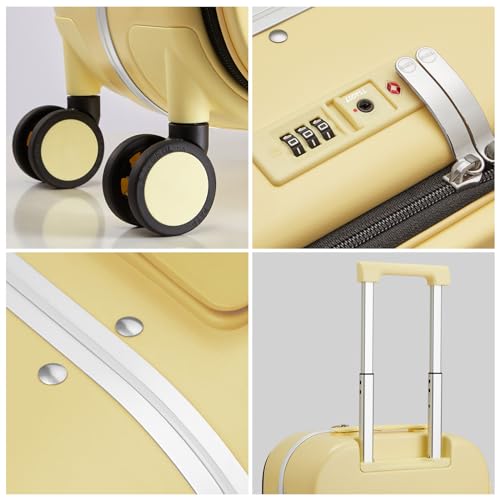 mixi Carry On Luggage, 20'' Suitcase with Front Laptop Pocket, Travel Rolling Luggage Aluminum Frame PC Hardside with Spinner Wheels & TSA Lock and Cover - Smoke White