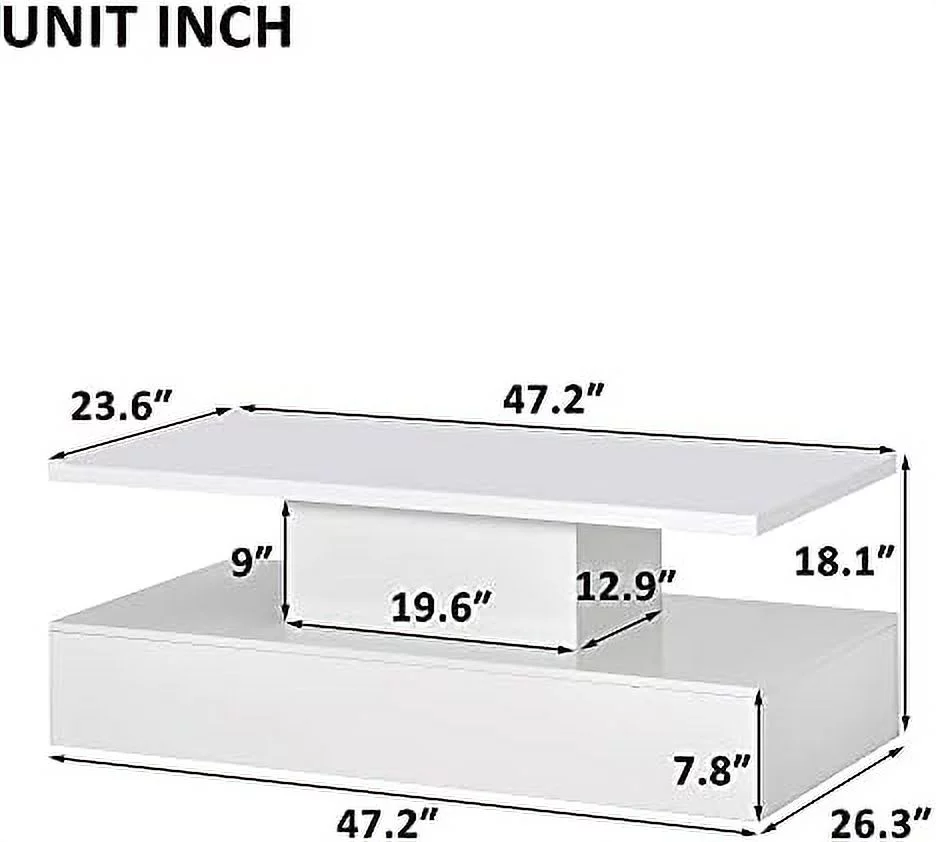 TJUNBOLIFE LED Coffee Table with Drawers  White Center Tables for Living Room  Rectangle Coffee Tables for Living Room  Small Coffee Table Modern White LED Coffee Tables for Living Room S