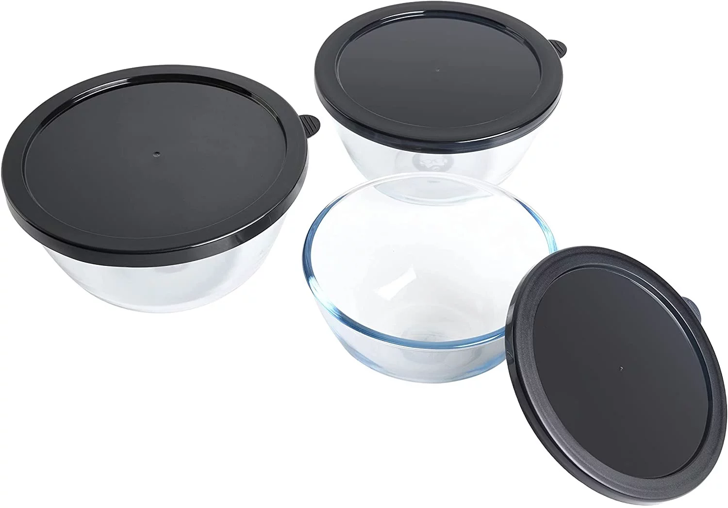 Babish Glass Mixing Bowl Set with Lids, 3-Piece