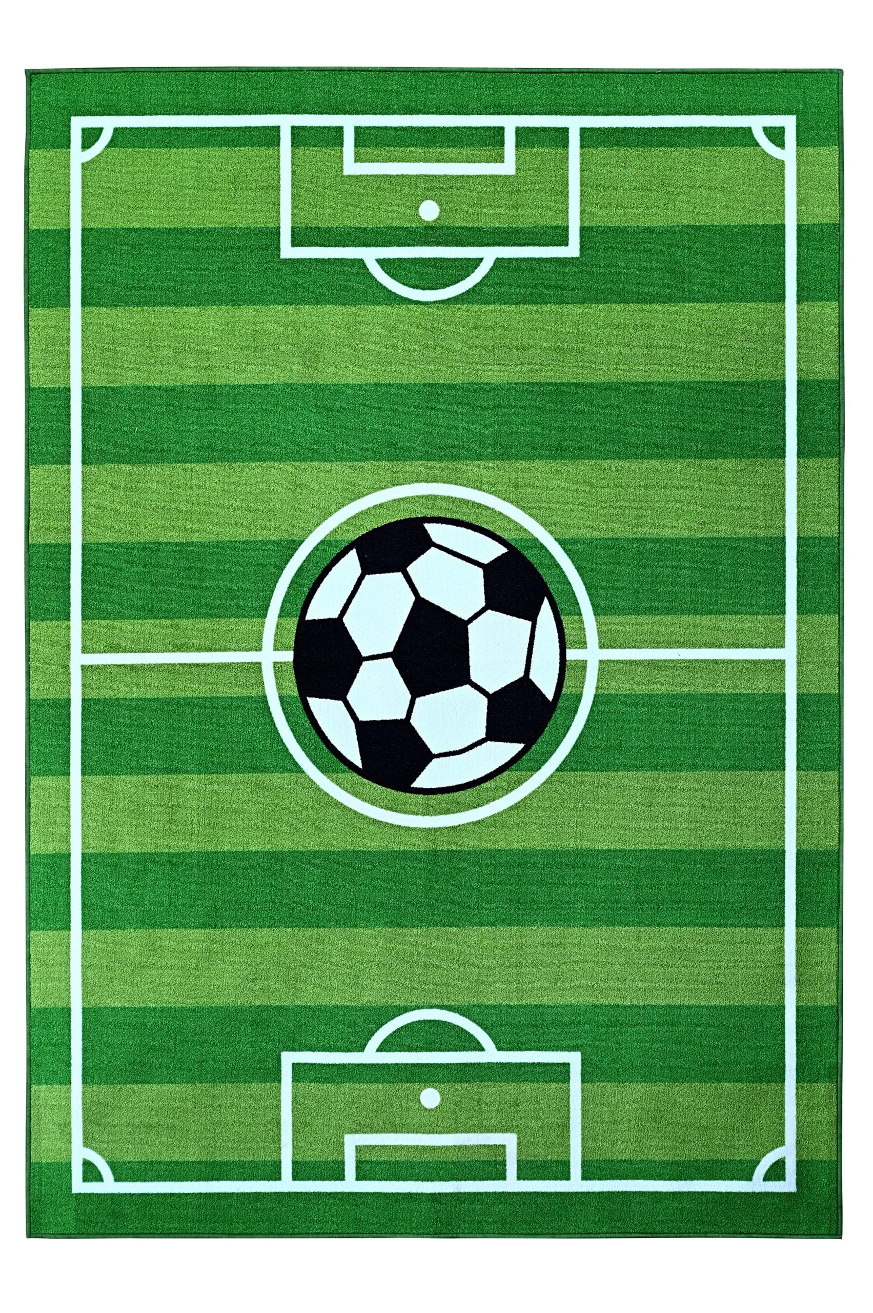 Furnish My Place Indoor Area Rug for kids - 2 ft. 2 in. x 3 ft., Green, Strips Soccer Rug with Jute Backing