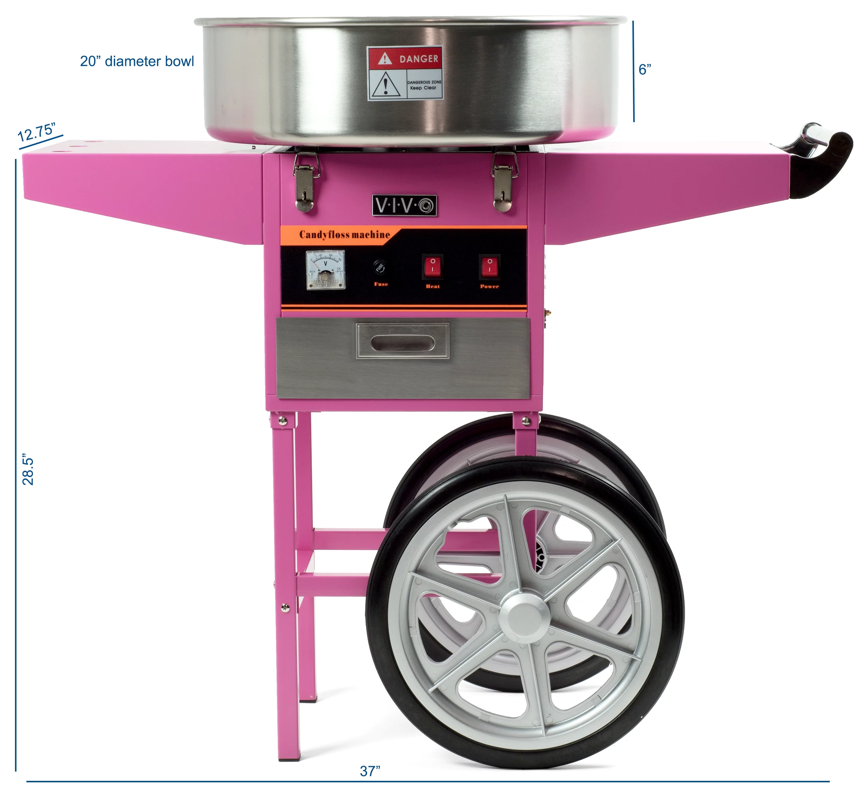 Electric Commercial Cotton Candy Machine / Floss Maker Pink Cart Stand VIVO