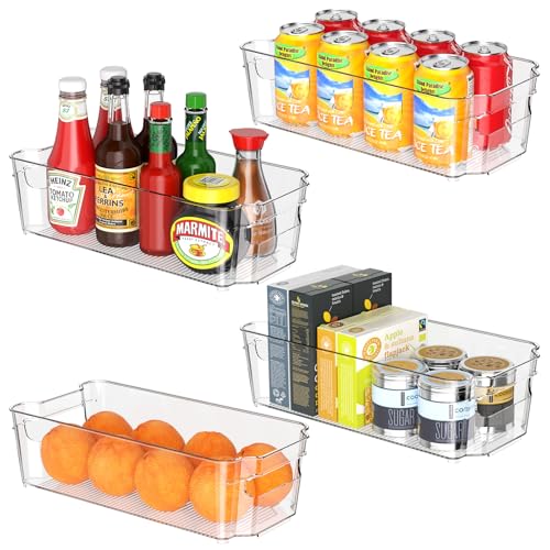 Clear Fridge Organizer, Refrigerator Organizer Bins with Handle, Freezer, Kitchen Cabinet, Pantry Organization, BPA Free Fridge Organizers (12.5 inch 8 Pack)