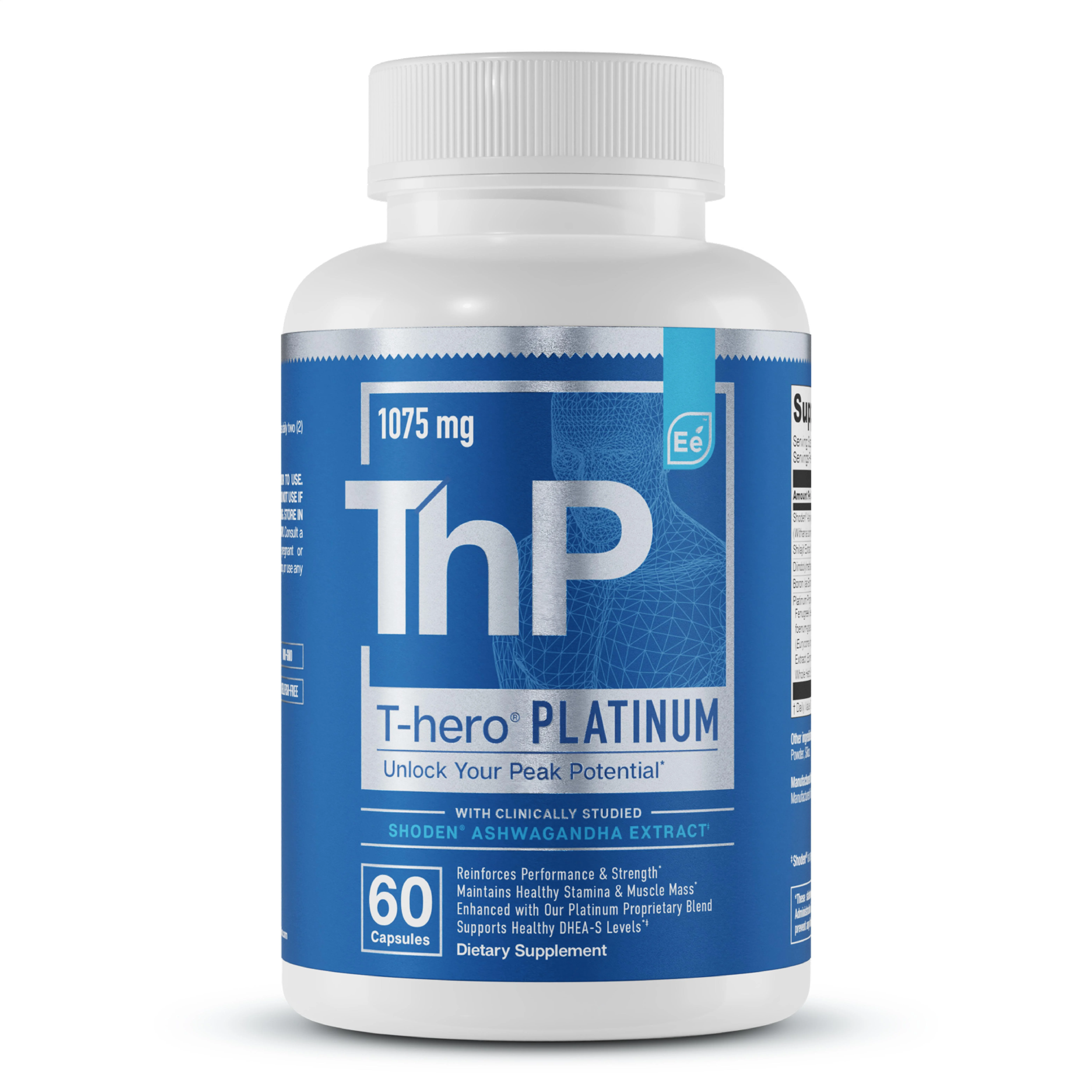 Essential Elements T-Hero Platinum Male Health Supplement for Mens Health - Muscle Growth Support & T-Health with Shoden Ashwagandha, Shilajit, DIM & More - Gym Supplements for Men - 60 Caps
