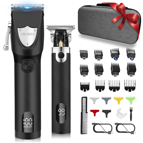 Hair Clippers Cordless Hair Trimmer Electric Barber Clippers - Zero Gapped Trimmer Professional Beard Trimmer Rechargeable Hair Cutting Kit (Black)
