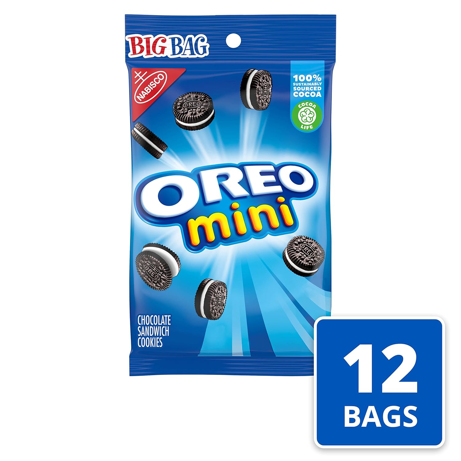 OREO Mini Chocolate Sandwich Cookies, Original Flavor, 12-3 oz Big Bags (Pack of 2)